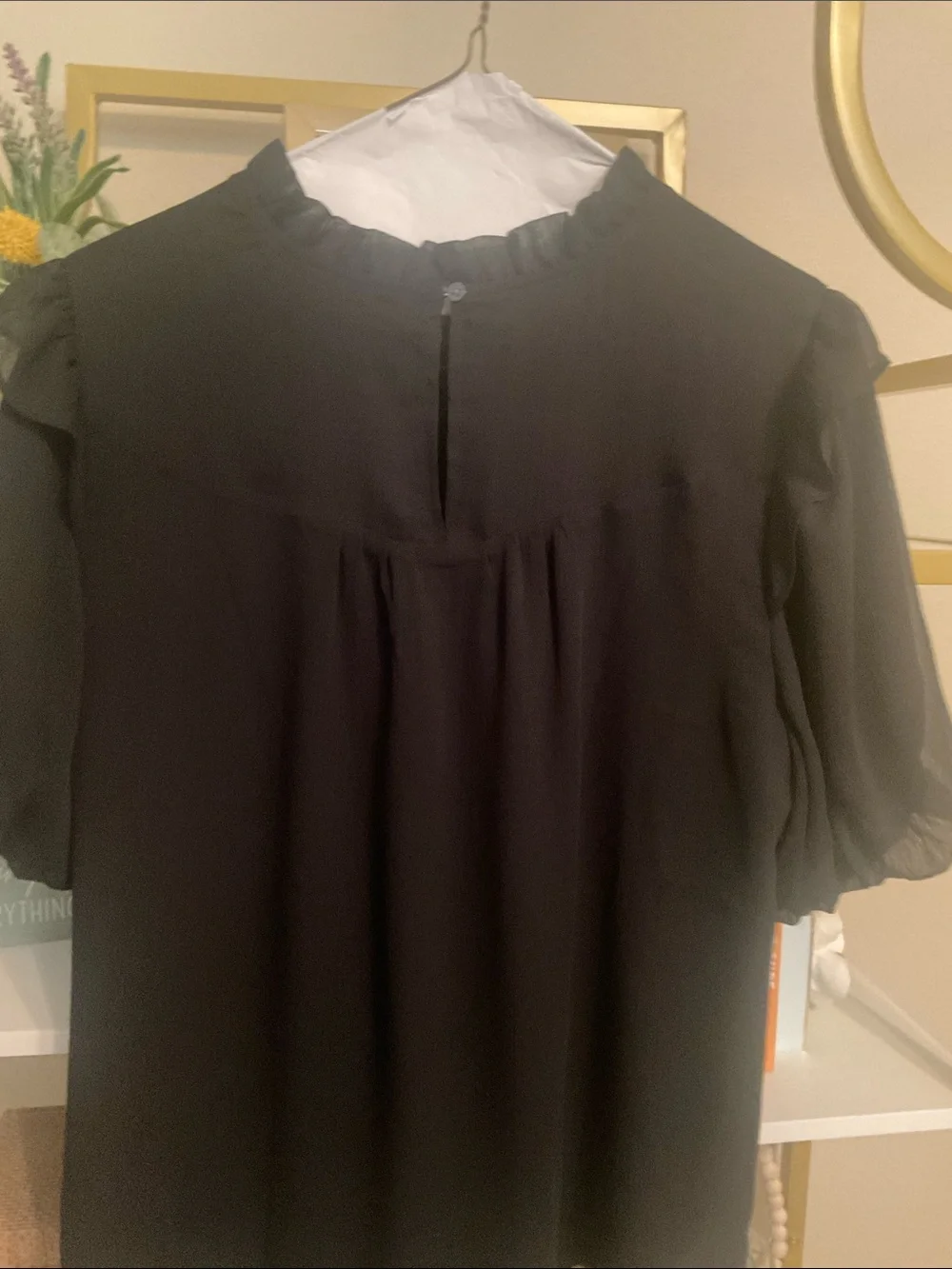 LOFT Black Sheer Puff Sleeve Blouse